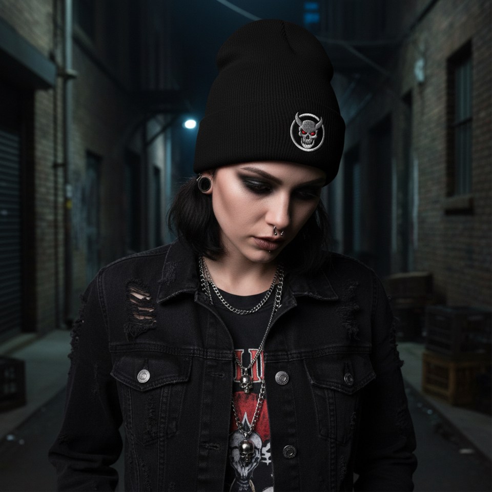Heathen Hide Skull Embroidered Cuffed Beanie