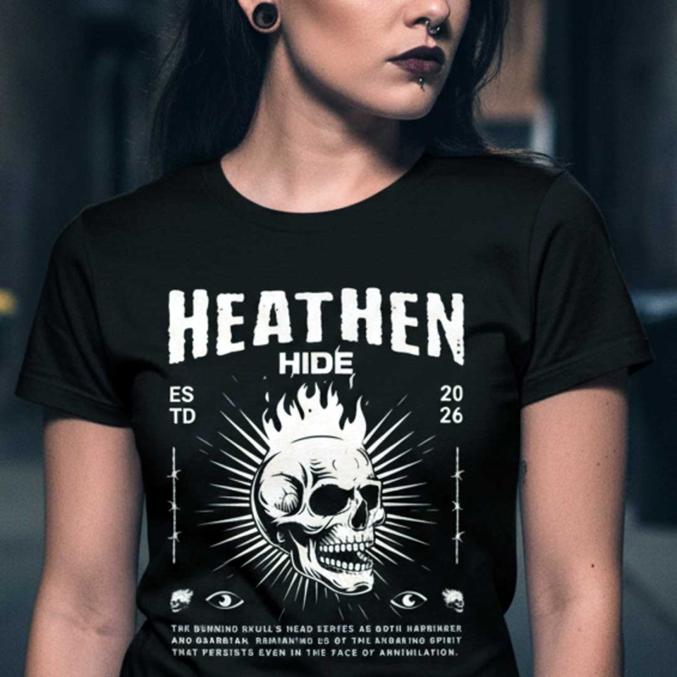Heathen Hide Flaming Skull Vintage Unisex T-Shirt