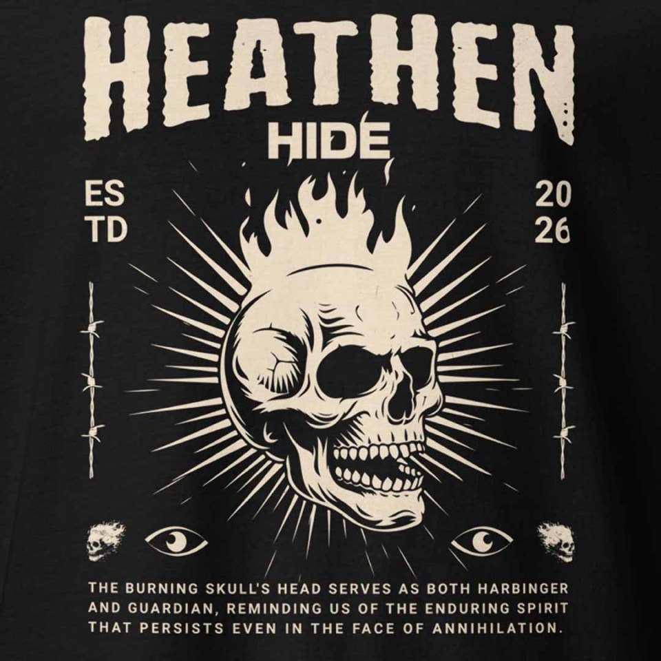 flaming skull artwork Heathen Hide Flaming Skull Vintage Unisex T-Shirt